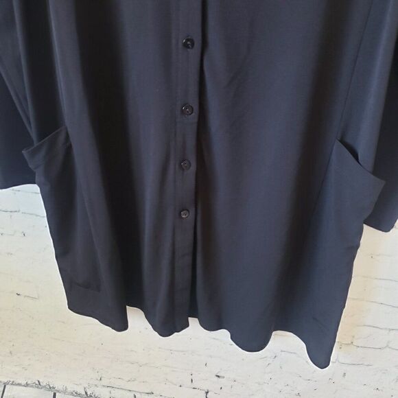 Susan Graver Everyday Womens Tunic Top Size S Solid Black Button Front Stretch - Picture 3 of 7